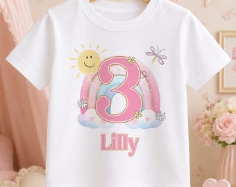 Personalised Rainbow T-shirt: Birthday Gift Tee, Unicorn Party Theme (100% Cotton, Kids Unisex Sizes, Durable Print)