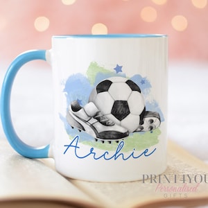 Boys' Personalised Football Mug with Blue Handle - Perfect for any football lover!