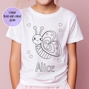 Personalised Butterfly Colour In activity Kids T-shirt - with washable pens