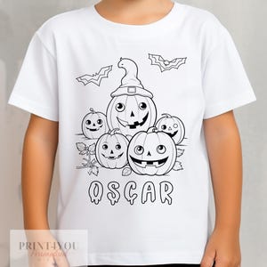 Personalised Halloween Colour In activity Kids T-shirt - with washable pens - Mixed Pumpkins