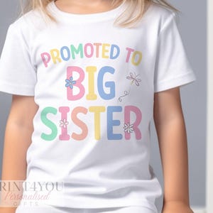 Big Sister T-Shirt - Personalised Pastel Heart Kids Tee - Soft Cotton Fabric, White Top, Pregnancy Announcement Wear image 4