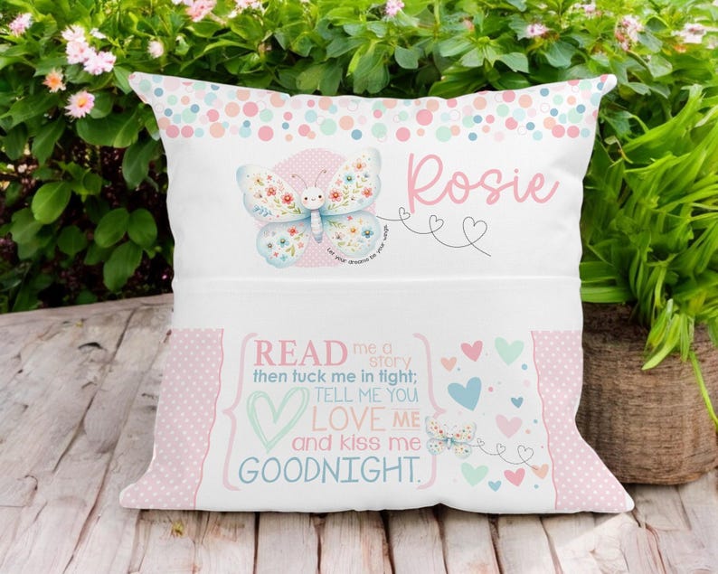 Personalised Butterfly Book Cushion: Children's Velvet Bedtime Story Pillow image 4