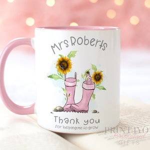 Tazza personalizzata per insegnanti: manico rosa, regalo di ringraziamento