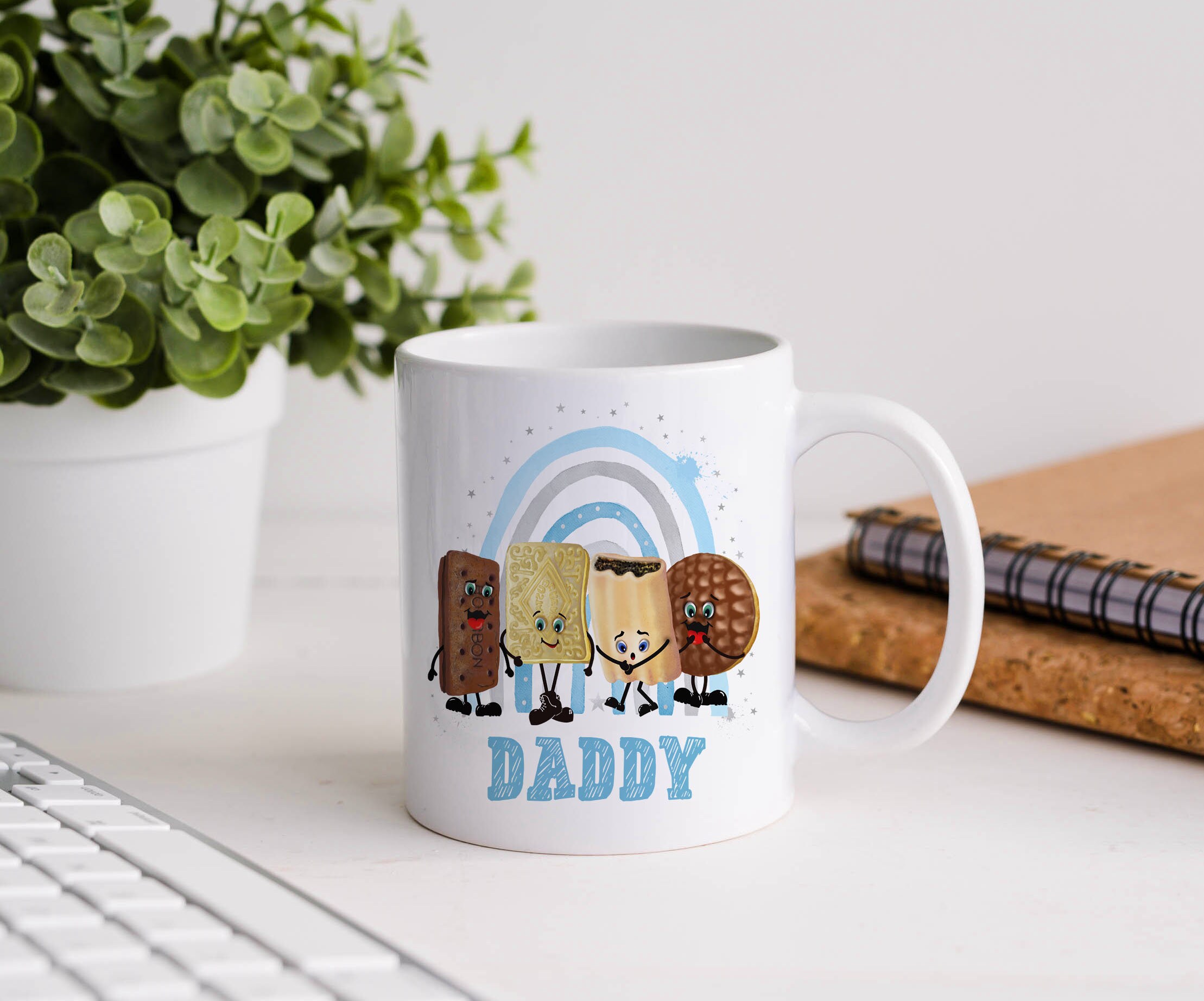 Personalised Gift Mug Cartoon biscuit design Blue Rainbow Etsy