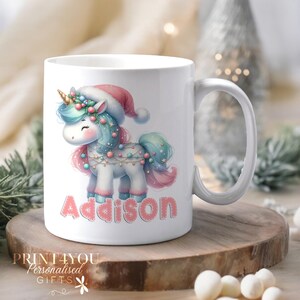 パーソナライズされたクリスマスマグカップ、パステルユニコーンデザイン - クリスマスイブボックス、お子様へのギフト、彼女へのギフトに最適