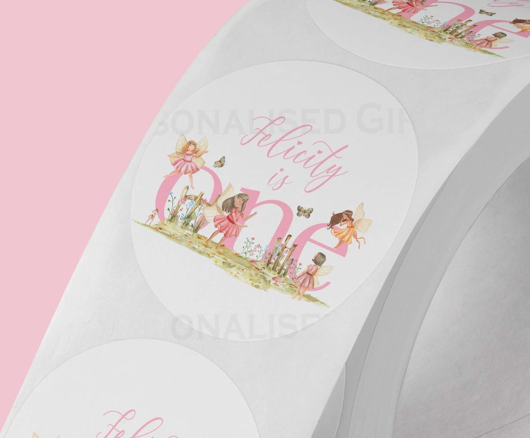 1st Sticker Personalised Fairy 1st Birthday Stickers: Shiny White Gloss Party ...