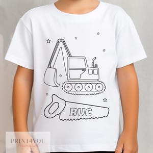 Colour Me In Tees - Personalised Builder Digger Shirt - Washable Cotton, Kids Creative Activity, Birthday Gift