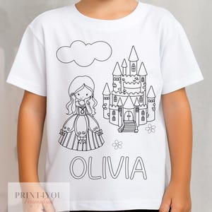 Personalised Princess and Castle ND2 Colour In activity Kids T-shirt - with washable pens