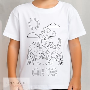 Personalised Dinosaur ND2 Colour In activity Kids T-shirt - with washable pens