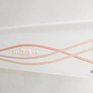 Custom Made Rod Pocket Baby Girl Salmon Pink Nursery Valance, White Pastel Peach Baby Nursery Window Topper, Custom Sizes & Ribbon Colours