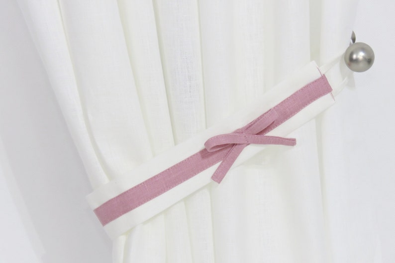 Pink Linen Curtains I Pink White Linen Curtains I Pink White Nursery Curtains I Feminine Curtains with Blackout Lining I Custom Curtains. image 5