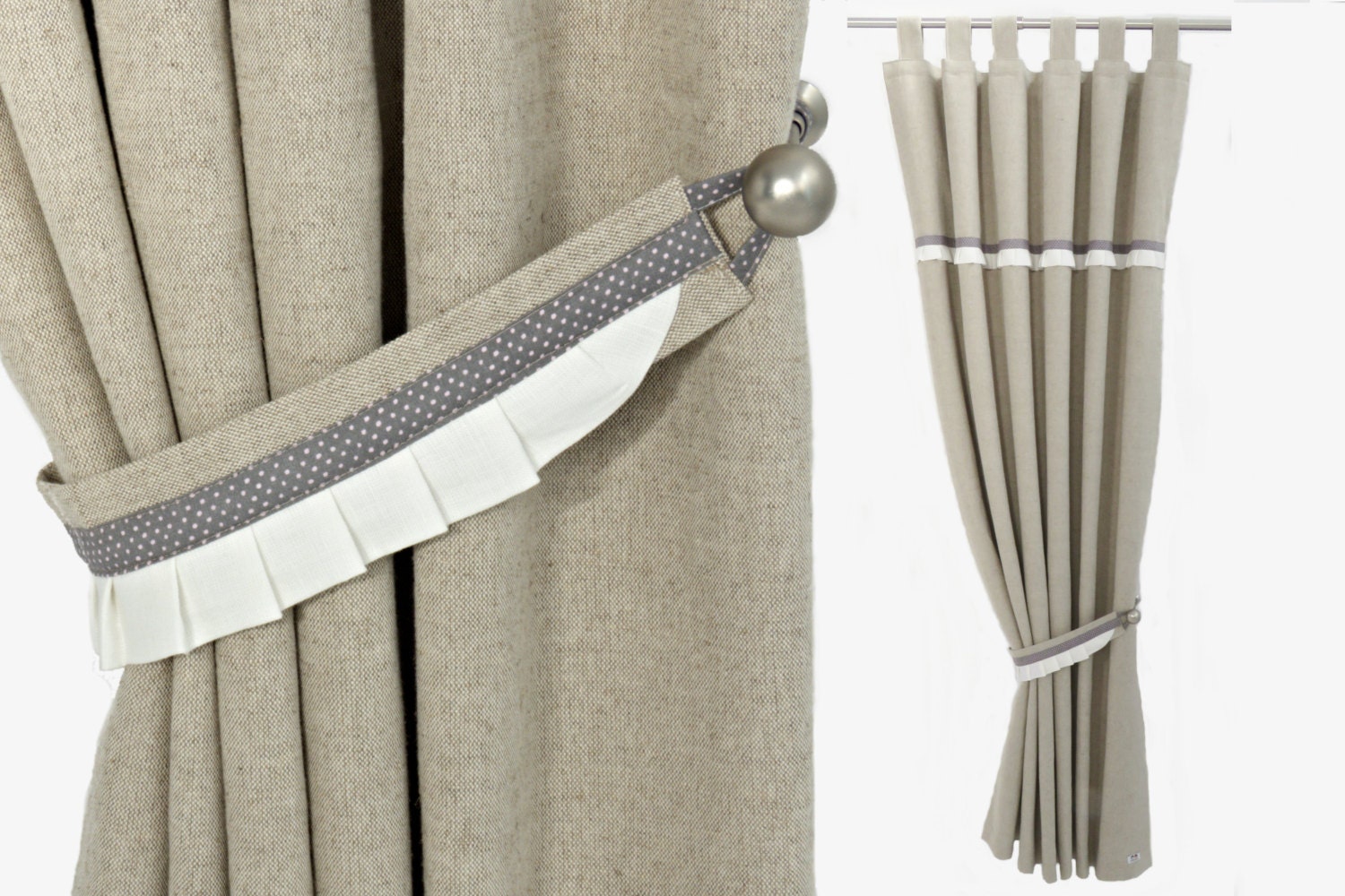 Girl Nursery Tab Top Linen Curtain Panel with Linen Frill in Etsy