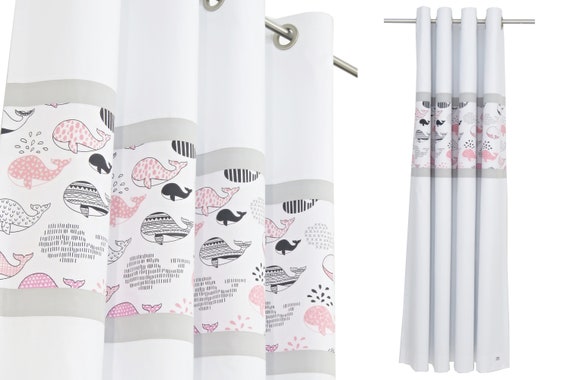 Whale Theme Baby Girl Nursery Pink Grey Window Panel Dusty Whale Theme Baby Girl Nursery Pink Grey, Baby Girl Nursery Curtains