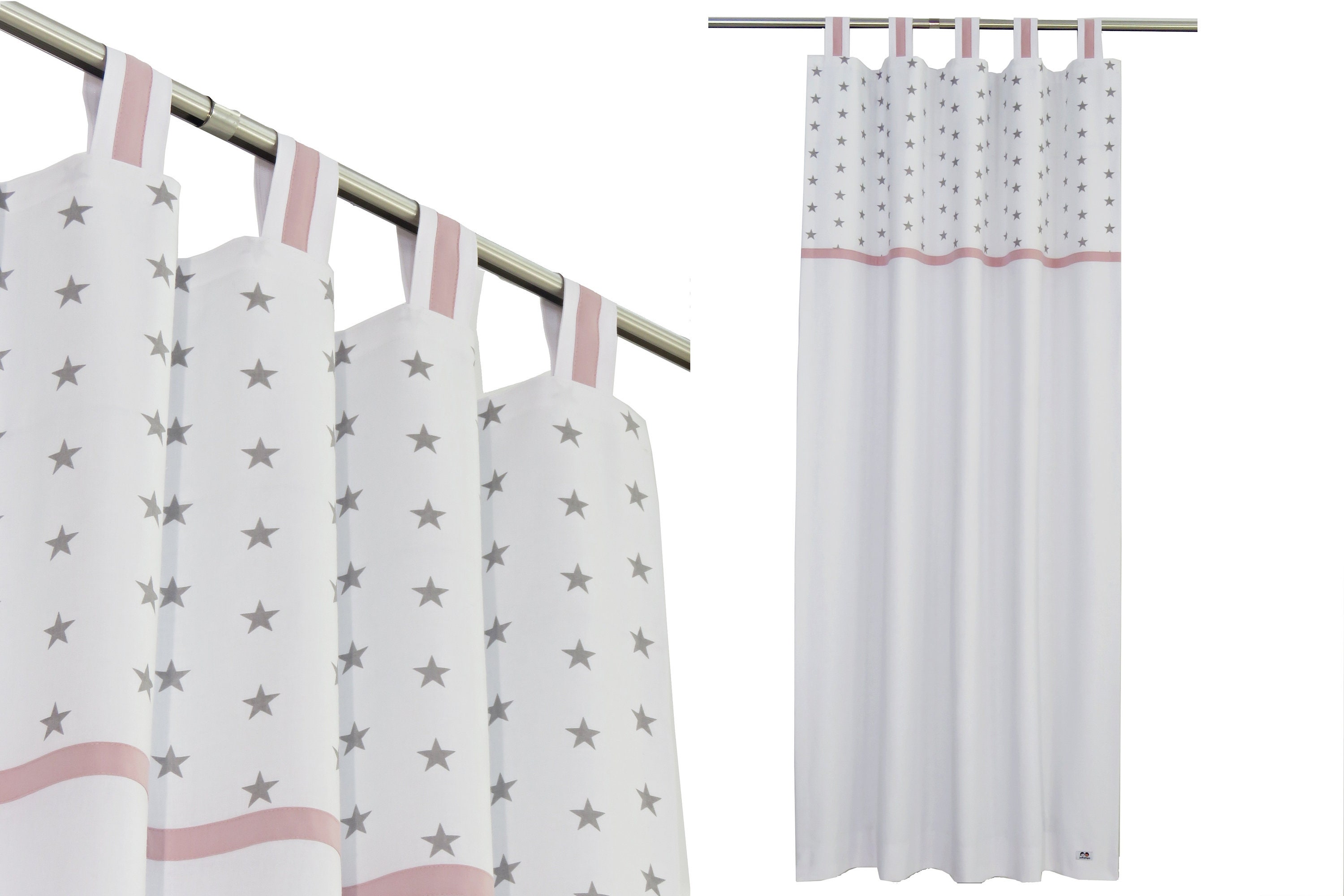 A Set of Nursery Curtains with Stars in White Grey Pink with Etsy