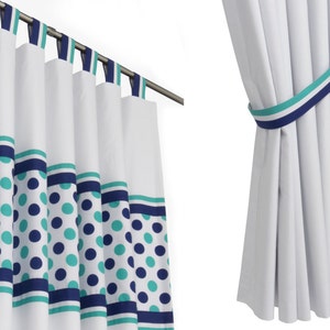Kids Curtains-Boy Nursery Curtains-Boy Room Drapes-Navy Blue Sea Green and Polka Dot Nursery Blackout Curtains-Free Shipping-Ready to ship.