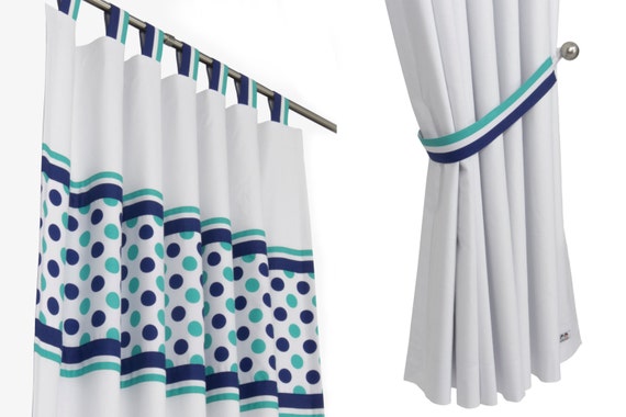 Kids Curtains Boy Nursery Curtains Boy Room Drapes Navy Blue Sea Green And Polka Dot Nursery Blackout Curtains Free Shipping Ready To Ship
