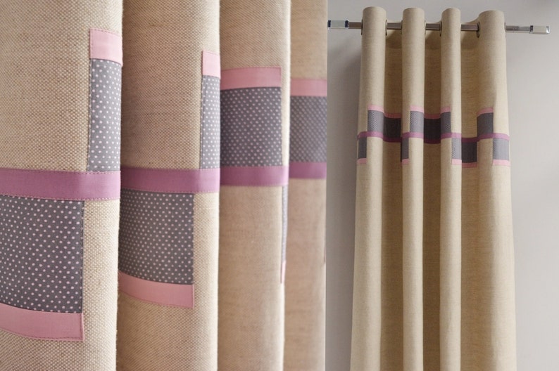 Girl Pink Purple Curtain Panels Modern Funky Girl Linen Etsy