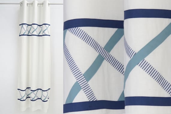 Nautical Beach Hut Style Nursery Boys Linen Curtains Ocean Etsy