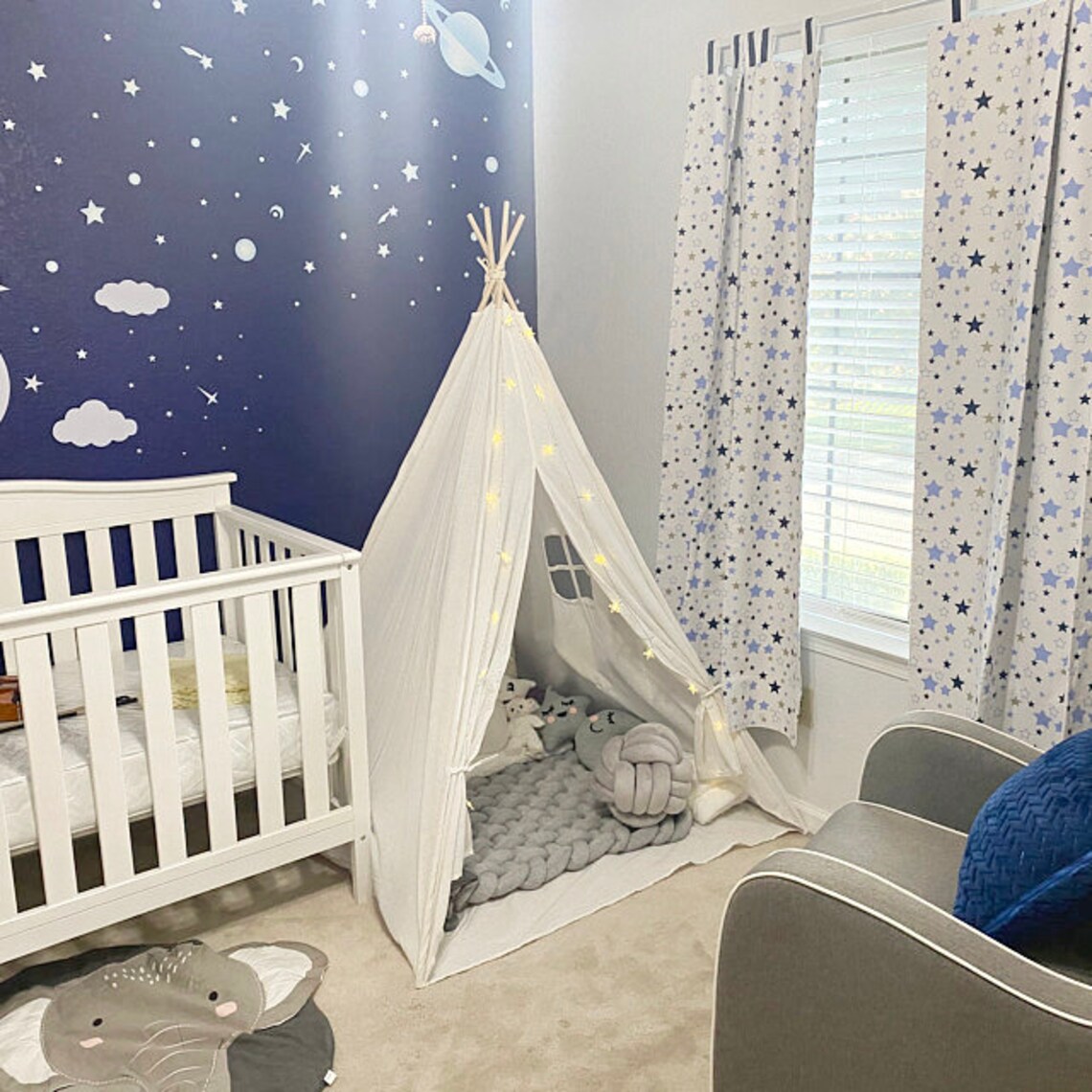 Nursery Baby Blue Stars Curtainscurtains for Nurseryblackout Etsy