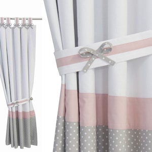 Blush Dusty Pink White Grey Nursery Blackout Curtains for Baby Girl Nursery-Light Pink Drapes for Toddler Girl-Cute Baby Pink Window Curtain