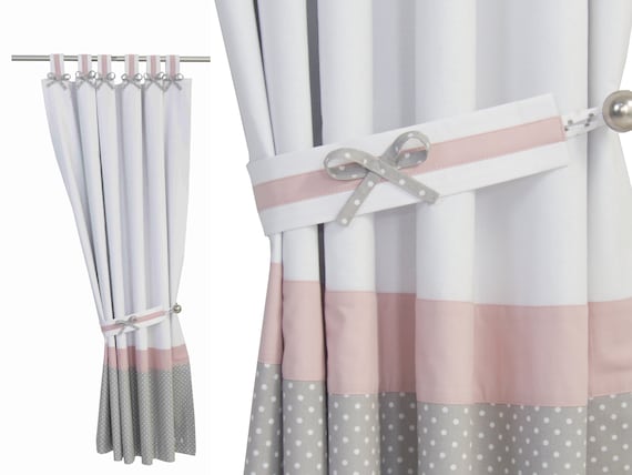 Blush Dusty Pink White Grey Nursery Blackout Curtains For Baby Etsy