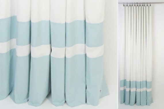 Baby Boy White Light Blue Blackout Nursery Curtains, Colour Block Baby Drapes for Boys, Organic Cotton Elegant Nursery Window Dressing.
