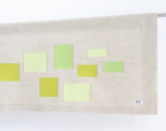 Custom Made Rod Pocket Valance-Contemporary Linen Window Valance with Light and Olive Green Squares. Custom Sizes and Color Blocks.