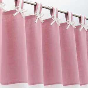 Pink Linen Curtains I Pink White Linen Curtains I Pink White Nursery Curtains I Feminine Curtains with Blackout Lining I Custom Curtains. image 1