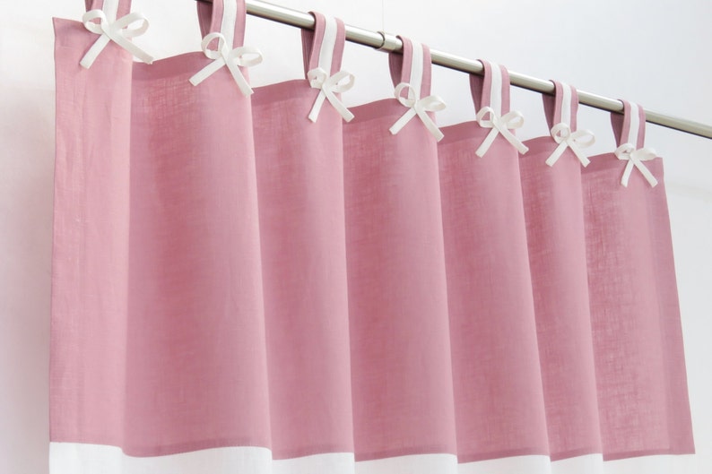 Pink Linen Curtains I Pink White Linen Curtains I Pink White Nursery Curtains I Feminine Curtains with Blackout Lining I Custom Curtains. image 1