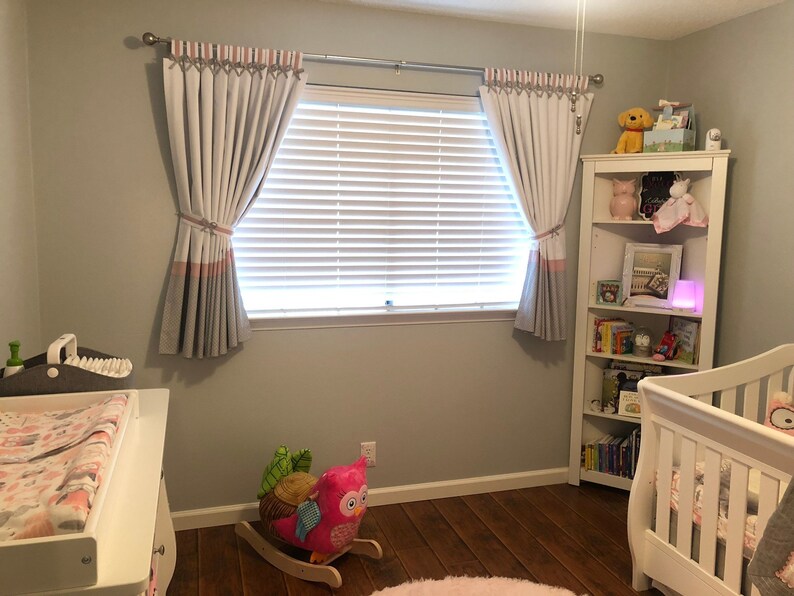 Blush Dusty Pink White Grey Nursery Blackout Curtains for Baby Etsy