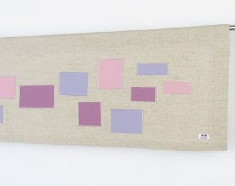 Straight Rod Pocket Linen Modern Girl Window Valence in Pink, Purple and Violet. 54x16". Custom Sizes and Square Colors available.
