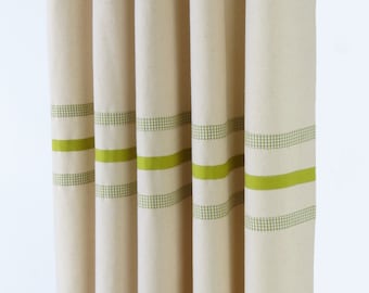 Olive Green Fine Check Nursery Curtains, Gender Neutral Boys Girls Olive Cream Ivory Blackout Curtains with Organic Cotton. Blackout Option.