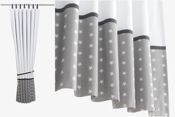 Nursery Curtains Grey White Stars With Blackout Lining And Etsy