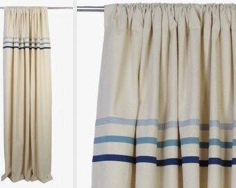 Boy Nursery Blue Stripe Curtain Panels, Coastal Theme Nursery Drapes, Custom Blackout Blue Masculine Curtain, Blue Grey Navy Child Curtain.