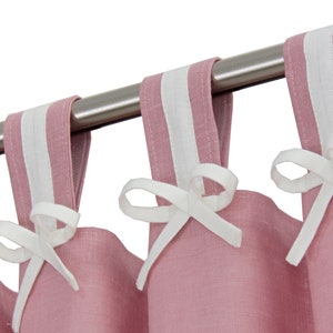 Pink Linen Curtains I Pink White Linen Curtains I Pink White Nursery Curtains I Feminine Curtains with Blackout Lining I Custom Curtains. image 4