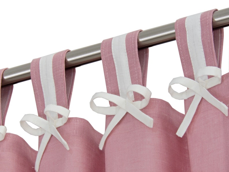 Pink Linen Curtains I Pink White Linen Curtains I Pink White Nursery Curtains I Feminine Curtains with Blackout Lining I Custom Curtains. image 4