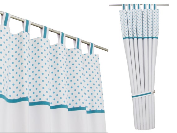Teal Blue Turquoise White Blackout Nursery Cotton Curtains Etsy