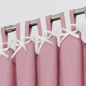 Pink Linen Curtains I Pink White Linen Curtains I Pink White Nursery Curtains I Feminine Curtains with Blackout Lining I Custom Curtains. image 2