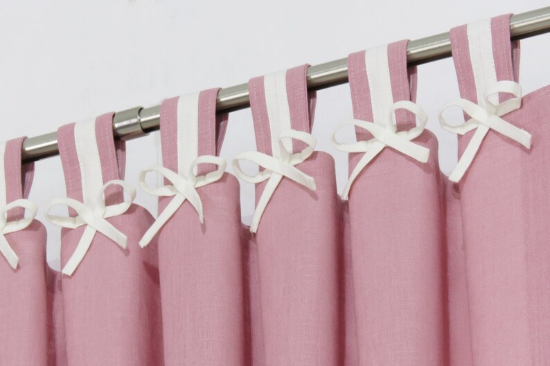 Pink Linen Curtains I Pink White Linen Curtains I Pink White Nursery Curtains I Feminine Curtains with Blackout Lining I Custom Curtains. image 2