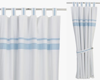 Nursery Blackout Curtains, White Blue Nursery Drapes, Window Dressing for Boys, Sky Blue Nursery Decor, Light Blue Baby, Customisable Sizes.