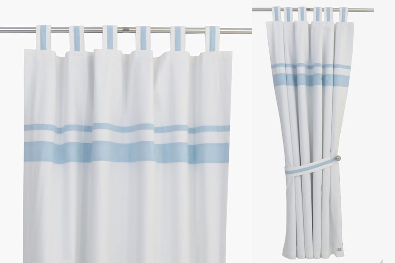 Nursery Blackout Curtains White Blue Nursery Drapes Window Etsy