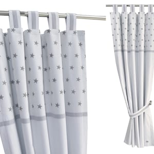 Gender Neutral Small Window Nursery Curtains, Baby Blackout Drapes Stars, Grey White Nursery Window Treatment, Star Theme Baby Room Curtain.