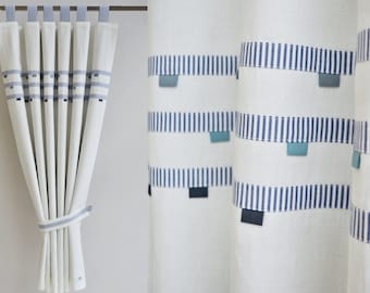 Nautical Nursery Curtains-Beach House Decor-Sea Theme Nursery Decor-Nautical Decor-Boys Linen Curtains White Navy Blue-Coastal Nursery.