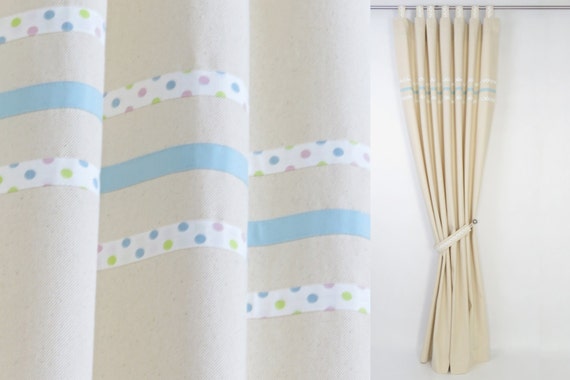 Baby Boy Pastel Blue Modern Nursery Cream Cotton Curtains Sky Etsy