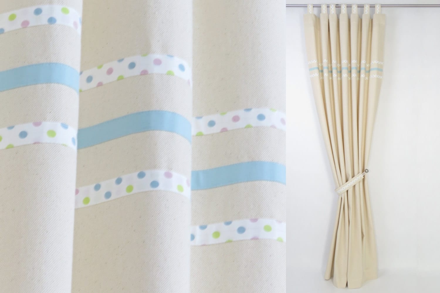 Baby Boy Pastel Blue Modern Nursery Cream Cotton Curtains, Sky Blue Nursery Drapes, Custom Blue Striped Curtains, Blackout Lining Available.