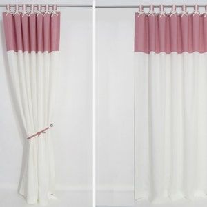 Pink Linen Curtains I Pink White Linen Curtains I Pink White Nursery Curtains I Feminine Curtains with Blackout Lining I Custom Curtains. image 3