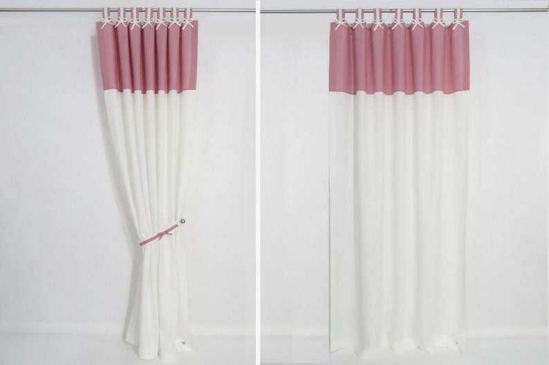 Pink Linen Curtains I Pink White Linen Curtains I Pink White Nursery Curtains I Feminine Curtains with Blackout Lining I Custom Curtains. image 3