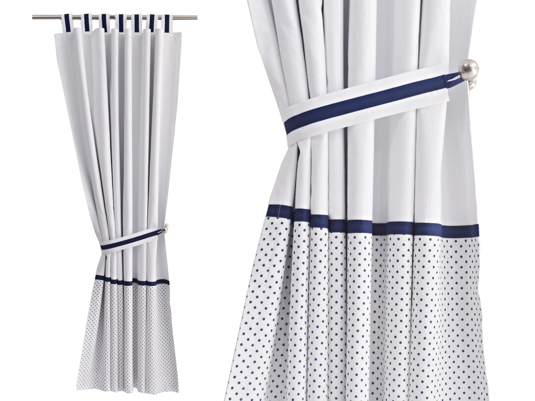 Navy White Boys Nursery Curtains With Navy Polka Dot Sea Etsy UK