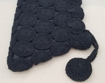 Vintage Crocheted Black Satin Evening Bag