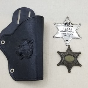 Vintage Cap Gun Holster & Toy Sheriff Badges (3 pieces)